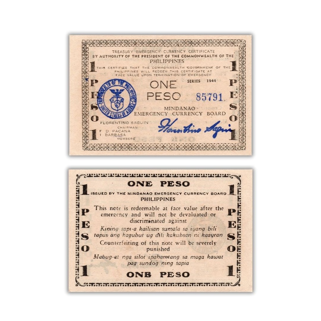 Philippines 1944 1P 	 Mindanao Emergency Currency Board Pick S523a