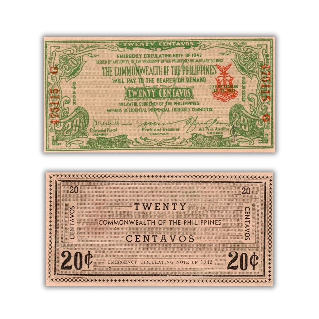 Philippines 1942 20C Negros Occidental Provincial Currency Committee Pick S644