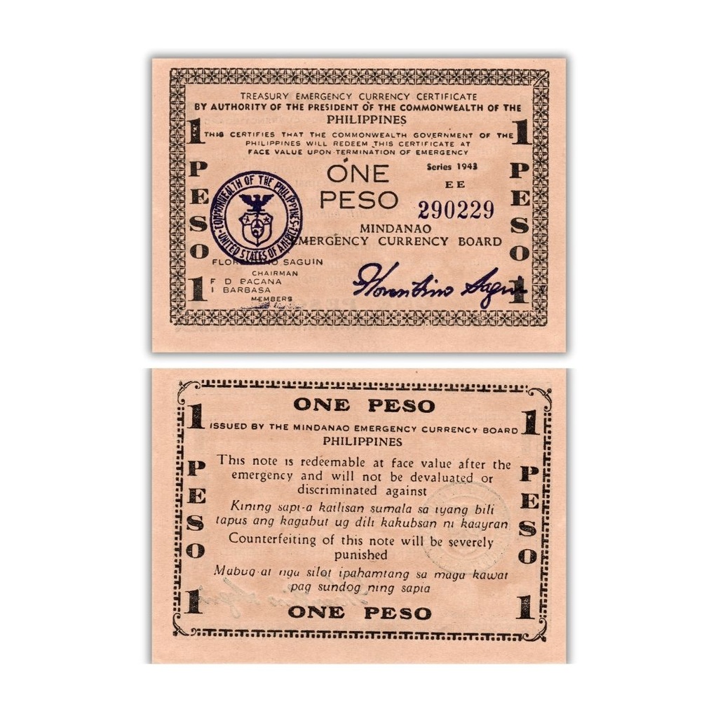 Philippines 1943 1P Mindanao Emergency Currency Board Pick S505