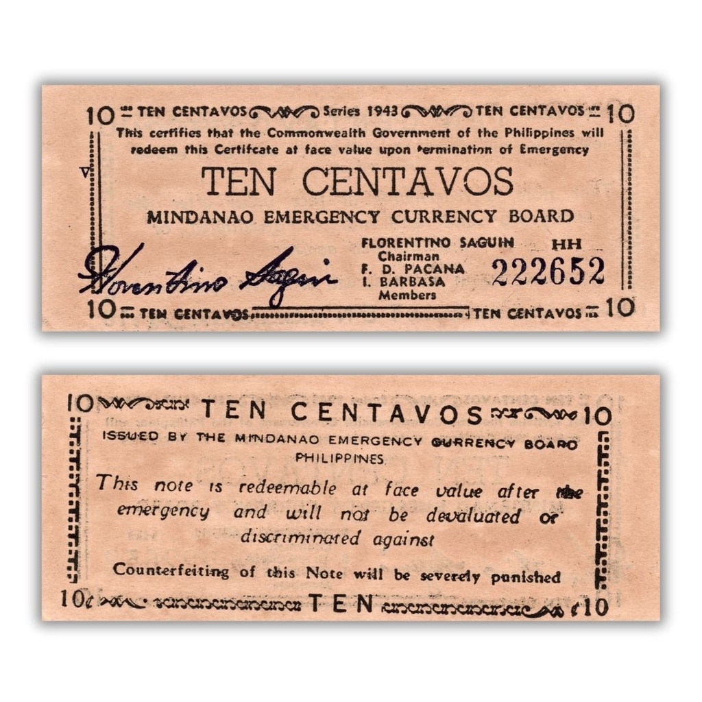 Philippines 1943 10C Mindanao Emergency Currency board Pick S502