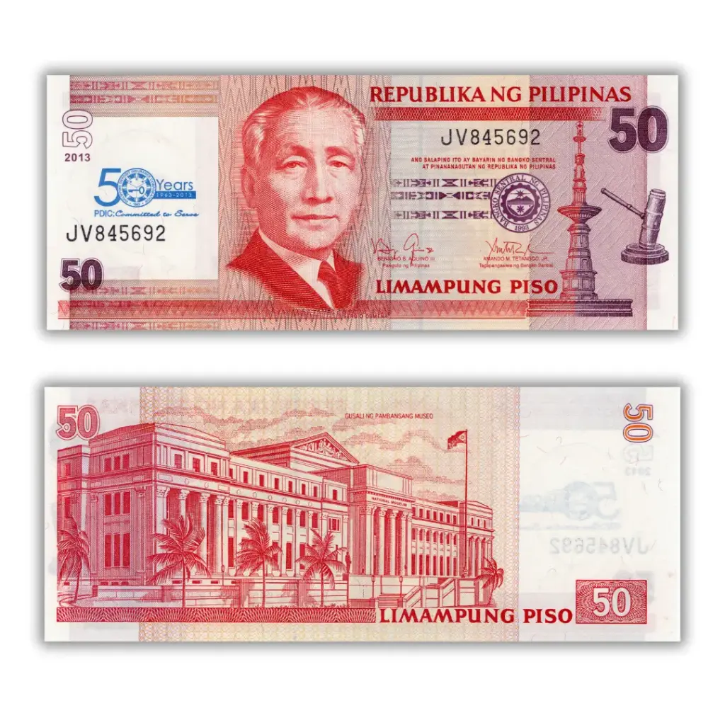 Philippines 2013 50P 50 Years Philippine Deposit Insurance Corporation (PDIC) Commemorative Overprint Pick 217