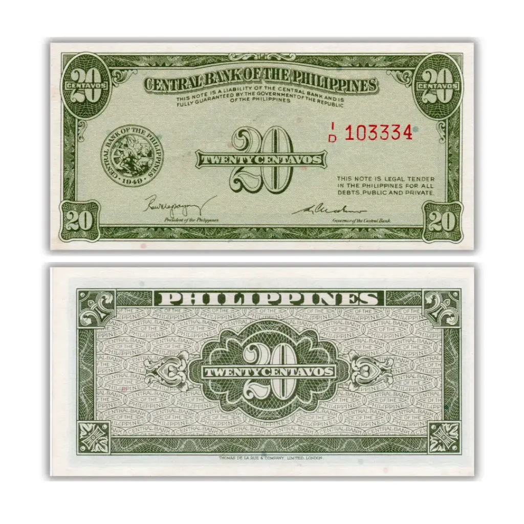 Philippines 20C Magsaysay-Cuaderno ND (1949) Pick 130a