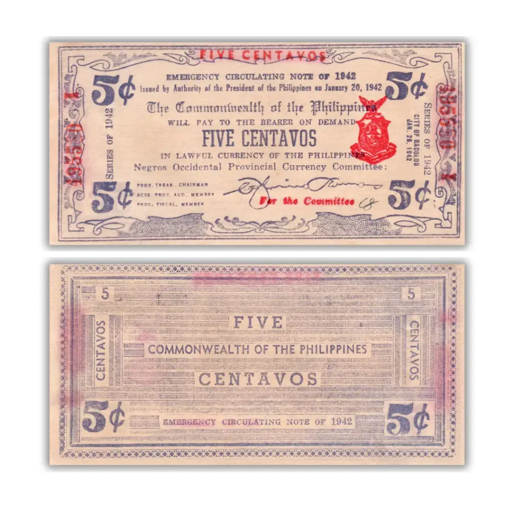 Philippines 1942 5C Negros Occidental Provincial Currency Pick S641