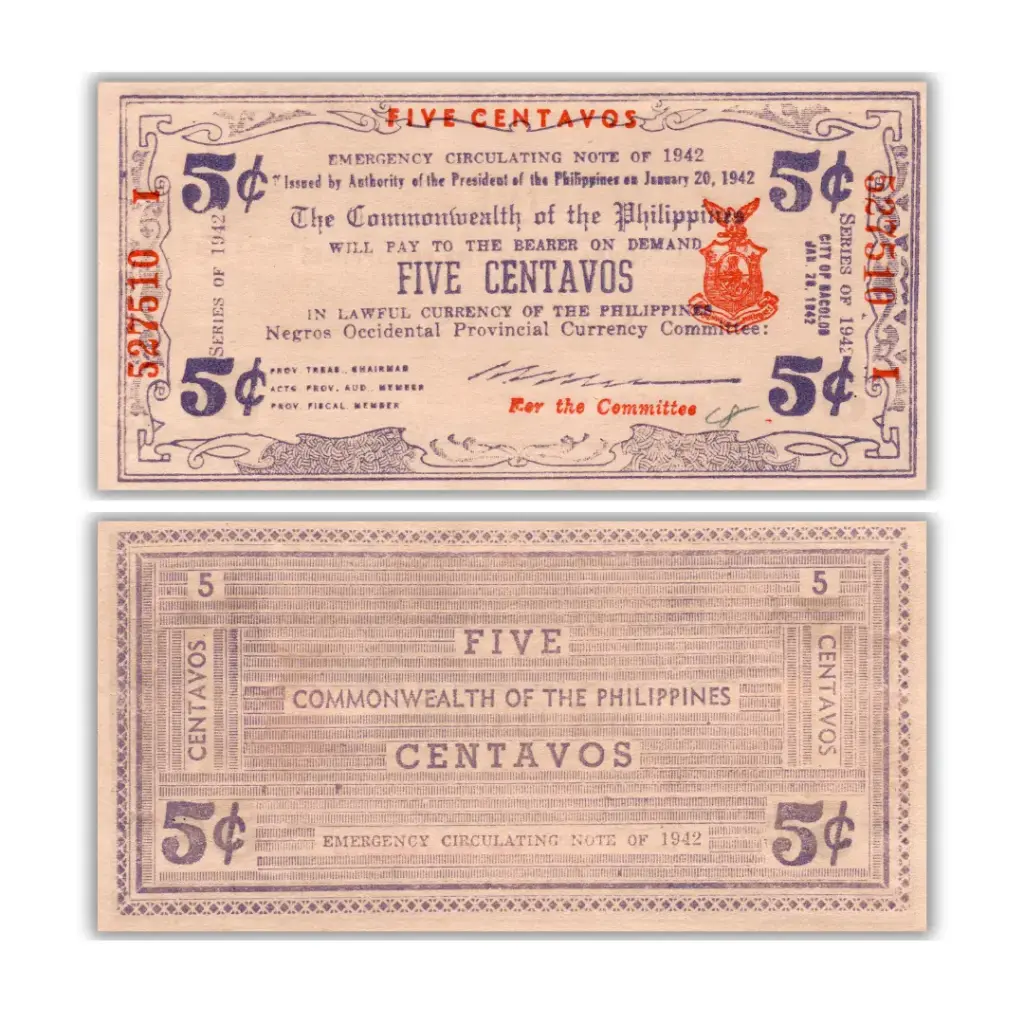 Philippines 1942 5C Negros Occidental Provincial Currency Pick S640a