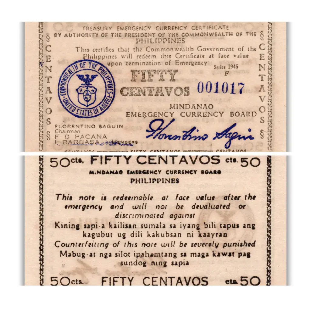 *Philippines 1945 50C Mindanao Emergency Currency Board Pick S534