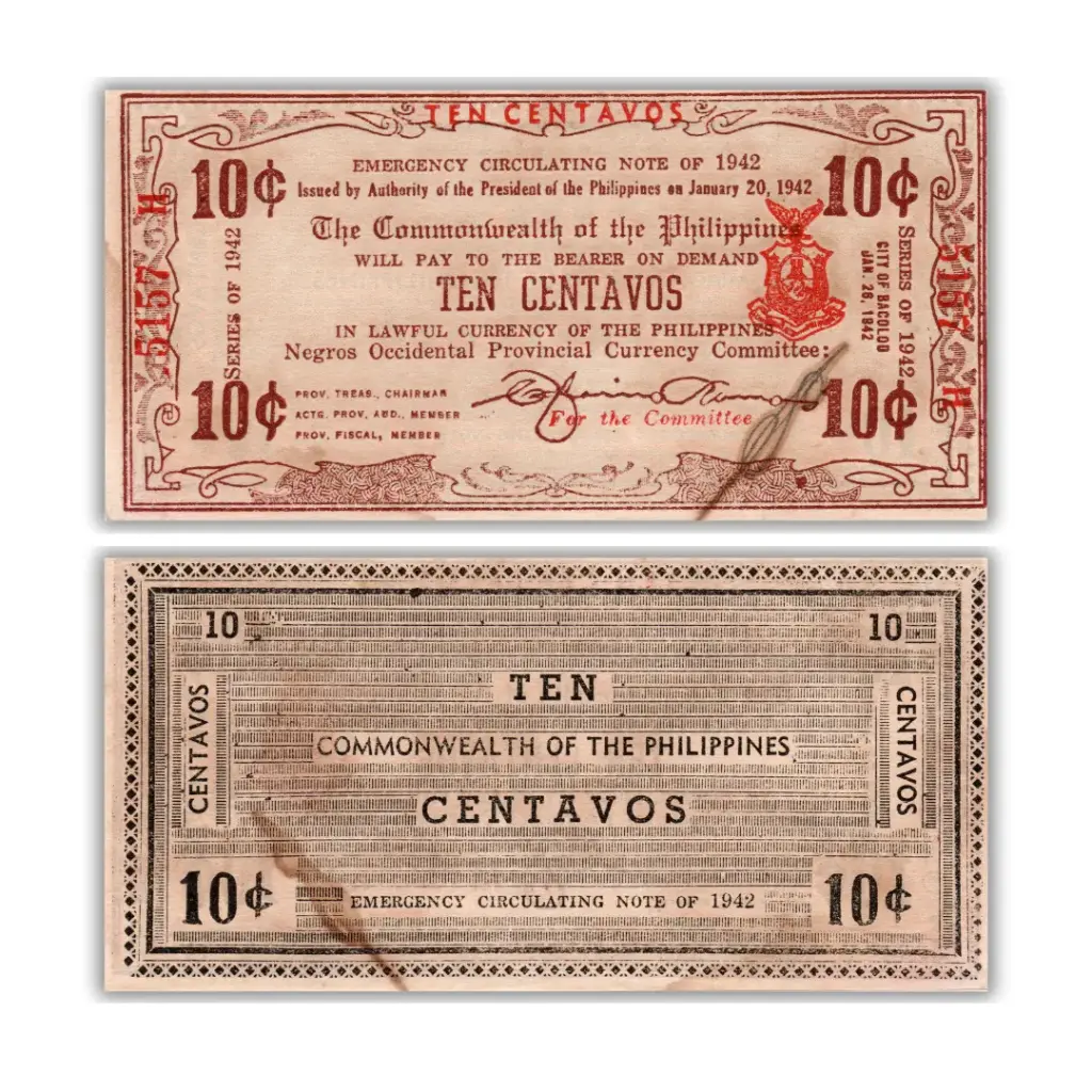*Philippines 1942 10C Negros Occidental Provincial Currency Pick S643a