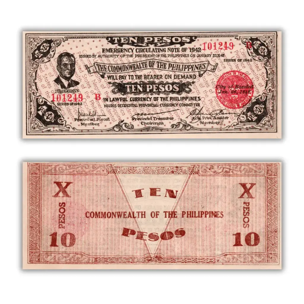 Philippines 1942 10P Negros Occidental Provincial Currency Pick S649c