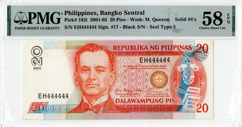 Philippines 2001-05 20 Piso Pick 182i PMG Choice About UNC 58