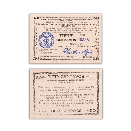 Philippines 1944 50C Mindanao Emergency Currency Board Pick S522b