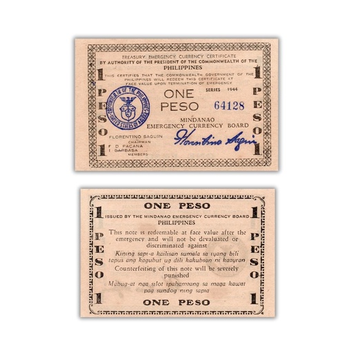 Philippines 1944 1P Mindanao emergency Currency board Pick S523a