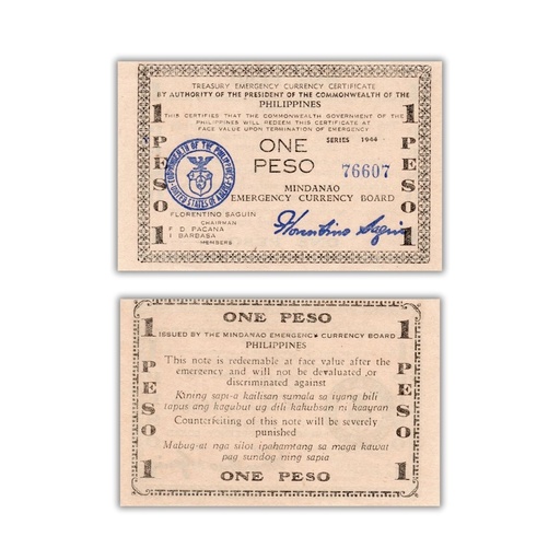 Philippines 1944 1P 	 Mindanao Emergency Currency Board Pick S515
