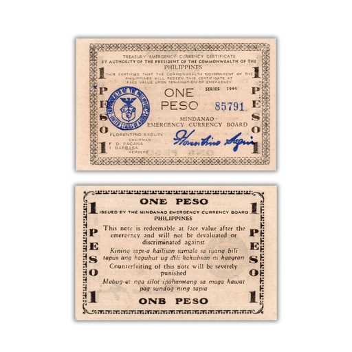 Philippines 1944 1P 	 Mindanao Emergency Currency Board Pick S523a