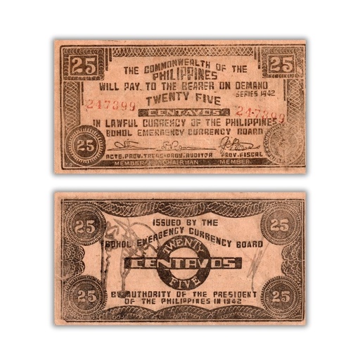 Philippines 1942 25C Bohol Emergency Currency Board Pick S133