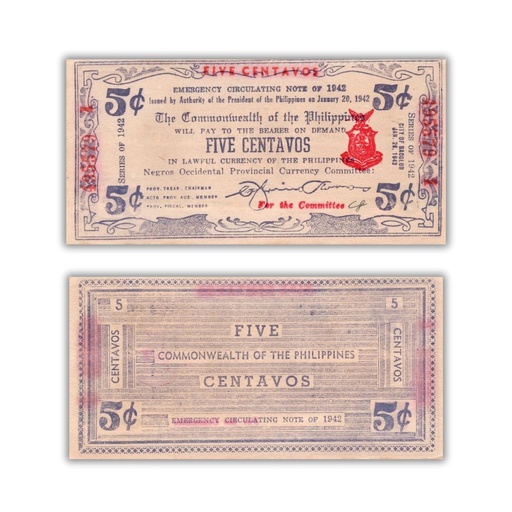 Philippines 1942 5C Negros Occidental Provincial Currency Committee Pick S641