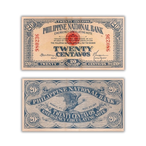 Philippines 1917 20C Emergency Circulating Note during WWI Pick 40
