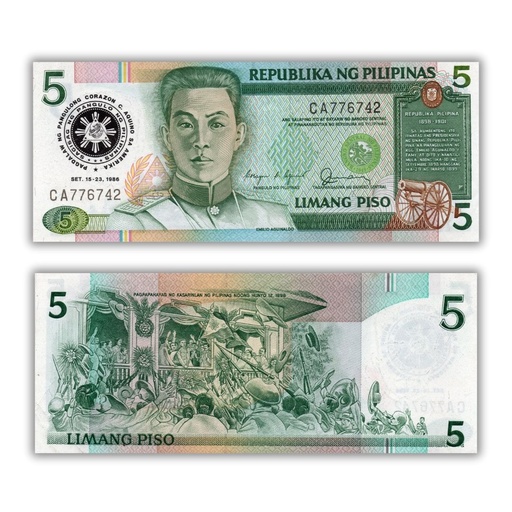 Philippines 1986 5P Visit of President Corazon Aquino to the United States, 15.-23.09.1986 for the commemorative overprints Pick 175b
