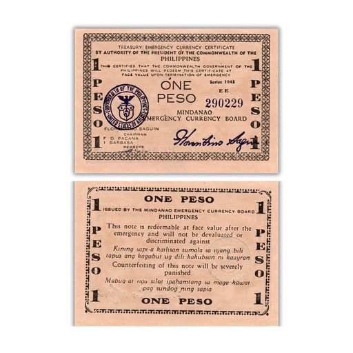 Philippines 1943 1P Mindanao Emergency Currency Board Pick S505