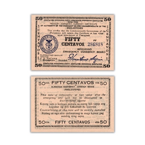 Philippines 1943 50C  Mindanao Emergency Currency board Pick S504