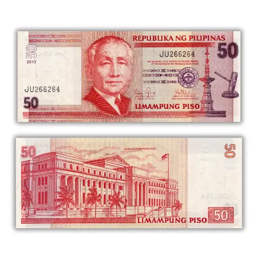 Philippines 2013 50P Building on back: "Gusaling Pambansang Museo" (National Museum) at upper right Pick 193d