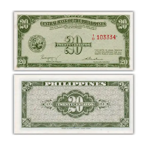 Philippines 20C Magsaysay-Cuaderno ND (1949) Pick 130a