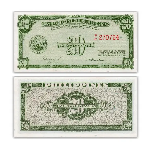 Philippines 20C Magsaysay-Cuaderno ND (1949) Pick 130a
