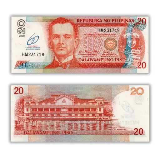 Philippines 2009 20P
60th Anniversary Bangko Sentral (1949-2009)
commemorative overprint Pick 200