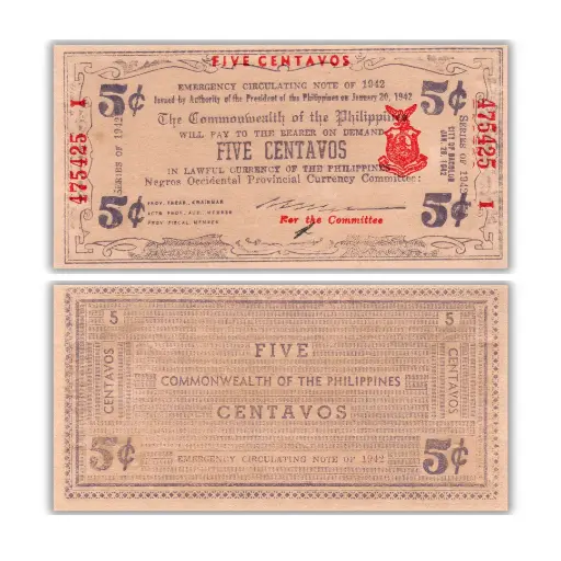 Philippines 1942 5C Negros Occidental Provincial Currency Pick S640a