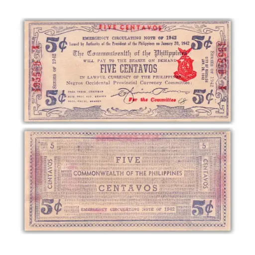 Philippines 1942 5C Negros Occidental Provincial Currency Pick S641