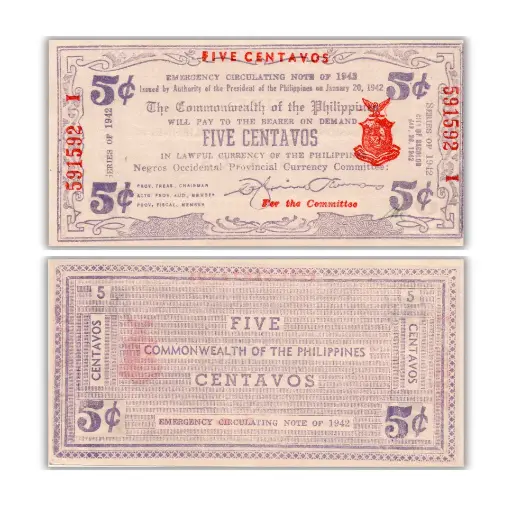 Philippines 1942 5C Negros Occidental provincial Currency Pick S641