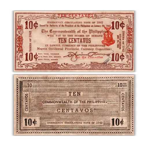 Philippines 1942 10C Negros Occidental Provincial Currency Pick S643a