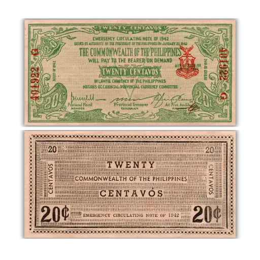 Philippines 1942 20C Negros Occidental Provincial Currency Pick S644