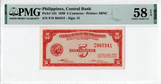 Philippines 1949 5 Centavos Pick 125 Choice About UNC 58
