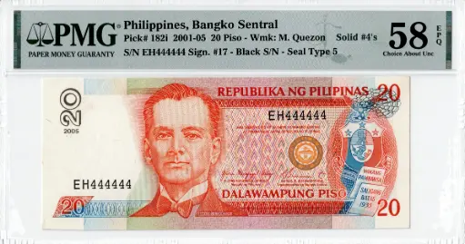 Philippines 2001-05 20 Piso Pick 182i PMG Choice About UNC 58