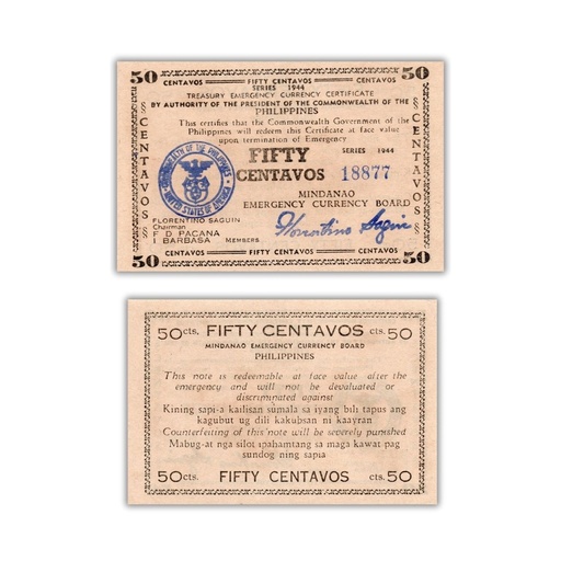 Philippines 1944 50C Mindanao Emergency Currency Board Pick S514a