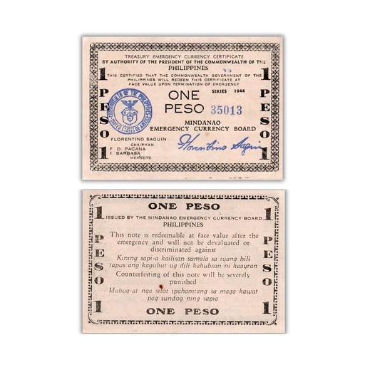 Philippines 1944 1P Mindanao Emergency Currency Board Pick S523d